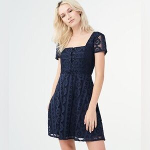 Blue Lace Square Neck Dress Aeropostale